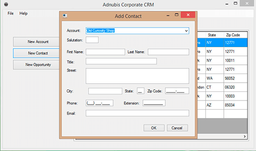 A screenshot of the Customer Relationship Management Application